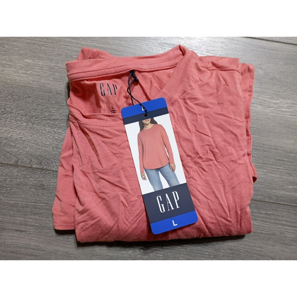 Gap Womens Long Sleeve Shirt Large Pink Reddish Casual T-Shirt 1826416 NEW